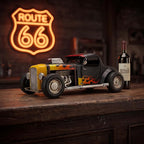 GENUINQ Vintage Hot Rod Metal Car Model Retro Classic Car Decor, Handmade Collectible Vehicle Figurine with Flame Design for Home, Office, Man Cave Decor & Gift