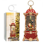 14" Christmas Snow Globe Lantern with Santa Claus - Swirling Glitter LED Light Musical Water Lantern with Rotatable Interior - Vintage Xmas Gifts - USB Plug or Battery Operated Home Decor (Palace Red)