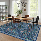 Moynesa Floral Washable 8x10 Rug, Large Area Rugs for Living Room, Soft 8 x 10 Boho Bedroom Rugs, Non Slip Botanical Ultra Thin Floor Carpet for Dining Room Nursery, Blue