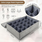 2 Pack Large Grid Sock Organizer Divider, 20 Cell with Lid, Fabric Foldable, Tie Organizer for Men for Storing Socks, Tie, Handkerchiefs, Belts (Grey)