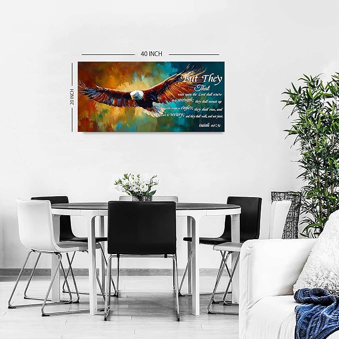 Christian Wall Art Eagle Decor Isaiah 40 31 Wall Art Bible Verse Wall Decor Inspirational Scripture Canvas Prints Eagle Pictures Religious Biblical Artwork for Bedroom Living Room Home Decoration 20x40"