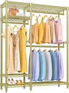 VIPEK V2 Heavy Duty Clothes Rack 4 Tiers Wire Shelving Garment Racks with 3 Hanging Rods Compact Freestanding Closet Metal Closet Rack, Max Load 700LBS, Gold