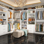 Closet Organizer System of 4 Sets with 3 Drawers, 9 Hanging Rods & 8 Shelves, 157" Walk in Closet System, Corner Closet Organizer, Modular Standalone Closet, White