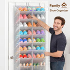 30 Pairs Over the Door Shoe Organizer, Breathable Mesh Pocket Hanging Shoe Storage for Closet, 10-Tier Door Shoes Rack, Handing Shoes Holder Fit All the Family's Sneakers, Boots, Heels, Light Grey