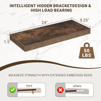 Acovy 24 Inch Floating Shelves, 3D Textured 24"x9.25"x1.5" Inch Deep Floating Shelves for Wall, Wooden Shelves for Bathroom, Bedroom, Living Room, Brown, 2 Pieces