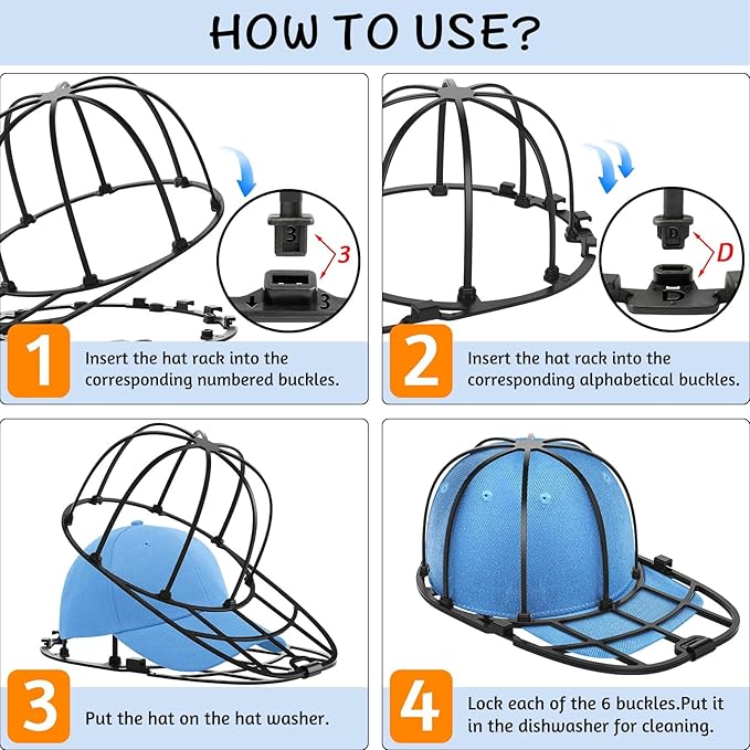 Hat Washer Cage for Baseball Caps Washing Machine Dishwasher Cap Cleaner Frame Washing for Adult Kids Ball Hats (Black-1Pack)