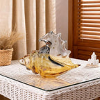 Hand Blown Glass Conch Statues, Gray and Amber Glass Art Figurines, Conch Shells for Coastal Home Decor, Living Room TV Stand and Bookcase Decor, Bathroom Shelf Tops and Cabinet Decor.