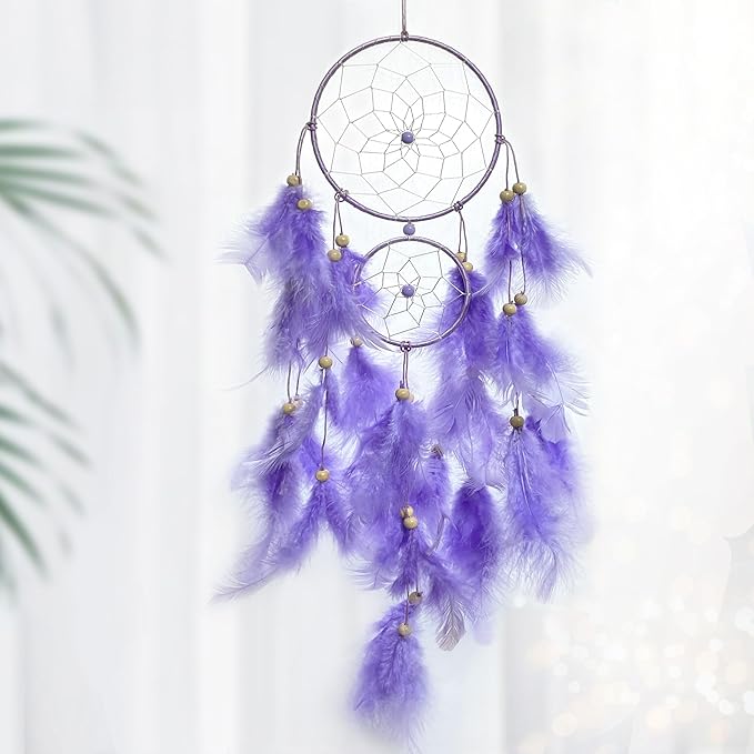 Purple Dream Catcher, Dreamcatcher for Girls,Handmade Feather Mobile Wall Decor Hanging for Girl Women Bedroom Dorm Room Decorations Home Ornament Birthday Festival Craft Gift
