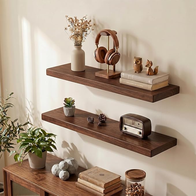 30 Inch Floating Shelves, Solid Wood Wall Shelves, 8 Inch Deep Floating Shelf – for Bathroom, Bedroom, Living Room, Kitchen, Home Decor & Storage, Heavy-Duty Wooden Shelf Wall-Mounted, Set of 2