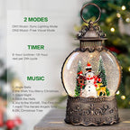 Christmas Snow Globes Lantern with Music, Snowman Snow Globes with Swirling Glitter Effects, USB/Battery Powered with 6-Hour Timer, Christmas Decorations