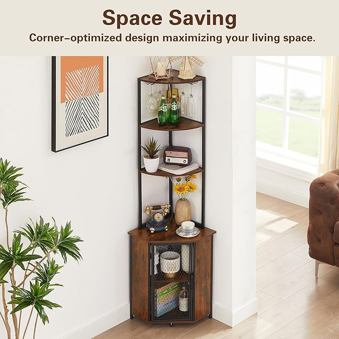 VECELO Corner Cabinet, Tall Storage Shelf, Bookshelf Display Shelves Rack for Living Room, Kitchen, Balcony, Small Space