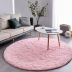 FJZFING Pink Round Rug Ultra-Soft Plush Modern 5x5 Circle Area Rug for Kid's Bedroom, Fluffy Shag Circular Rug for Nursery Room, Non-Slip Home Decor Cute Pink Carpet for Teen's Room