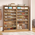Tribesigns 2PCS Tall Shoe Cabinet, 9 Tiers 40-45 Pairs Heavy Duty Wood Freestanding Shoe Storage Cabinet, 70.8'' Tall Shoe Cabinet with Open Storage for Entryway (2, Light Brown)