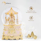 Carousel Music Box Gold Pink Christmas Snow Globes, 7.1" Glass Rotate Carousel Snow Globe for Kids & Adults, Classic Wind up Musical Snow Globe Valentines Day Gifts, Carousel Horse Home Decor