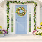 20 inch Spring Summer Wreaths for Front Door Floral Wreath with Colorful Wildflowers,Eucalyptus Leaves,Olive Leaves,Small Berries for Indoor Outdoor Farmhouse Home Wall Window Festival Decoration