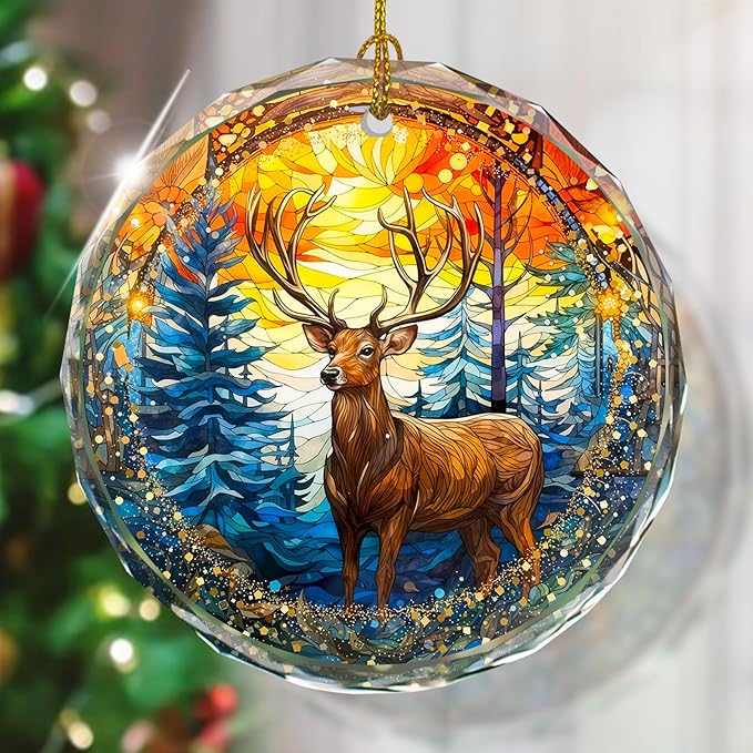 Stained Glass Deer Ornament - Christmas Tree Decor, Gift Exchange Present