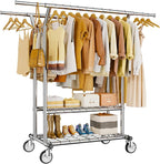 Heavy Duty Clothes Rack, Rolling Clothing Rack With Shelves Load 620 LBS, Double Rod Clothing Racks for Hanging Clothes, Portable& Adjustable Clothes Rack with Wheels Garment Rack