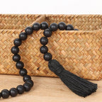 RAMIRABI Wood Beads Garland with Tassels Farmhouse Rustic Prayer Boho Beads for Boho Home Decor, Wall Hanging Decoration (Black)
