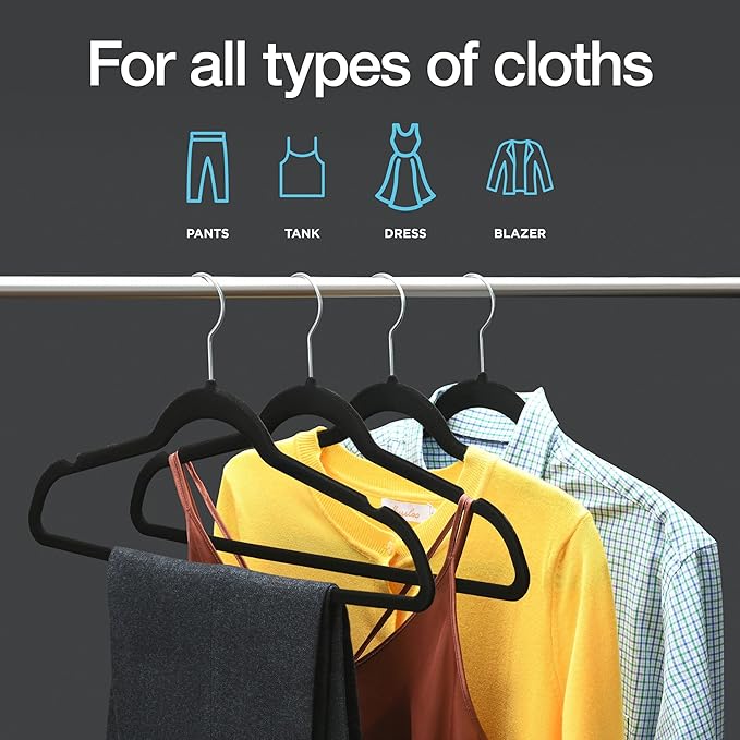 Home-it Premium Velvet Hangers 50 Pack - Heavy Duty Ultra Thin Black Suit Clothes Hangers Non Slip for Closet, Shirt Pants, Hook Swivel 360