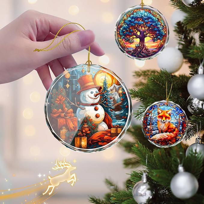 Stained Glass Snowman Ornament - Christmas Tree Decoration, Gift for Holidays