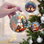 Stained Glass Snowman Ornament - Christmas Tree Decoration, Gift for Holidays