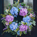 24 Inch Spring Summer Wreaths for Front Door - Blue & Purple Hydrangea Spring Door Wreath, Monet-Inspired Floral Decor with Hydrangea and Clematis for French Country, Spring and Summer, Indoor Outdoor