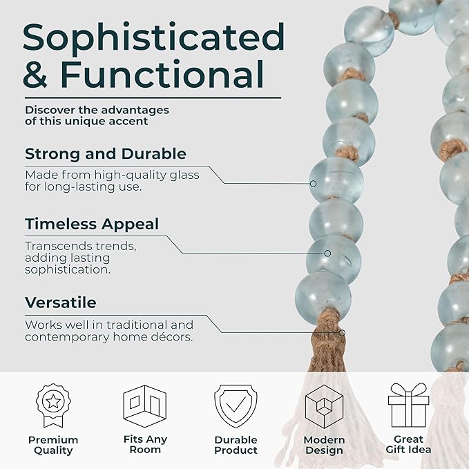 Elegant Glass Beads Garland Accent for Home Decor and Bathroom - Layered Surface Accent for Office, Room and Living Room - Modern Shelf and Coffee Table Decor for Curated Spaces - 2", Blue