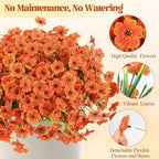 MACTING Artificial Fall Flowers for Outdoors 12 Bundles Faux Mums Plants Fake Silk Outdoor Flowers UV Resistant No Fade for Planters Front Door Porch Patio Outside Thanksgiving Autumn Decor,Orange