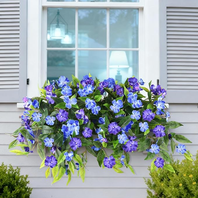 Artificial Flowers for Outdoor, 2 Bundles UV Resistant Fake Plants Decoration Realistic Faux Silk Flowers No Fade Plastic Flowers for Outside Planters Home Porch Patio Yard Garden Decor