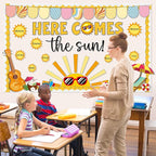 Summer Shine Bright Sun Bulletin Board Set Here Comes The Sun Paper Cutouts Classroom Decorations Tropical Beach Name Tags for Teacher Back to School Nursery Chalkboard Home Wall Door Decor Supplies
