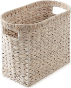 Casafield Woven Magazine Holder with Handles, Whitewash - Water Hyacinth Storage Basket for Bathroom, Living Room, Home Office