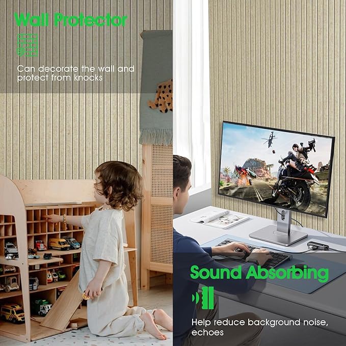 Large Cork Board for Office, 8 Pack Felt Wall Tiles with Slat Wall Paneling and Safe Removable Adhesive Tabs, Felt Bulletin Board Pin Board Cork Boards for Walls - Tan