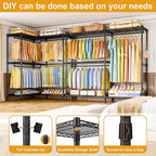 E15 Garment Rack L Shaped Clothes Rack for Corner，Freestanding Clothing Racks for Hanging Clothes，Heavy Duty Closet Organizer with 4 Hanging Rods & 8 S Hooks，43.4" W x 15.8" D x 78.4" H，Black