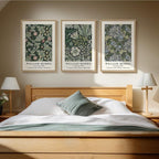 Framed William Morris Canvas Wall Art Set of 3, Green Vintage Floral Prints, Boho Farmhouse Botanical Decor for Living Room Bedroom Hallway Office, 16x24 Inch