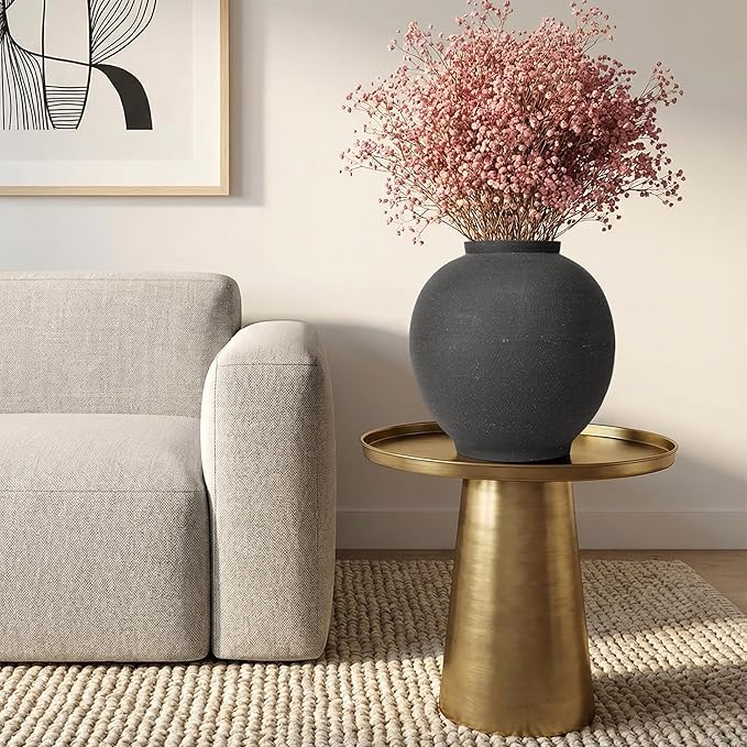 Black Ceramic Large Vase - 11 Inch Round Modern Ceramic Vases,Tall Vase for Decor Living Room Table Decor and Festive Home Interiors