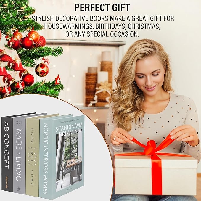 PROBENEX Olive Large | 4 PCS Faux Decorative Books for Home Decor | Not Real Books (Cardboard Boxes) | Coffee Table, Shelf Styling & Modern Aesthetic Accent Pieces for Living Room, Office