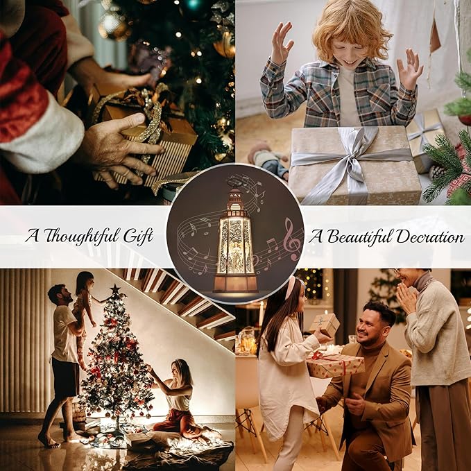 13.5'' Christmas Angel Snow Globe, White Retro Lighthouse Musical Lighted Water Lantern, Decoration with Swirling Glitter, USB Powered and Battery Operated, Xmas Home Décor Gift