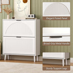 Shoe Cabinet for Entryway with 2 Flip Drawers, Slim Wooden Shoe Storage Organizer with Modern Fluted Pannel，Freestanding Narrow Hidden Shoe Rack for Hallway, Foyer, Living Room
