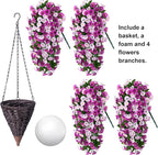 Artificial Fake Flowers Plants Hanging Baskets Outdoor Outside Spring Decor, Faux Silk Light Fuchsia and Fuchsia UV Resistant Look Real Morning Glory Home Patio Porch Balcony Decoration
