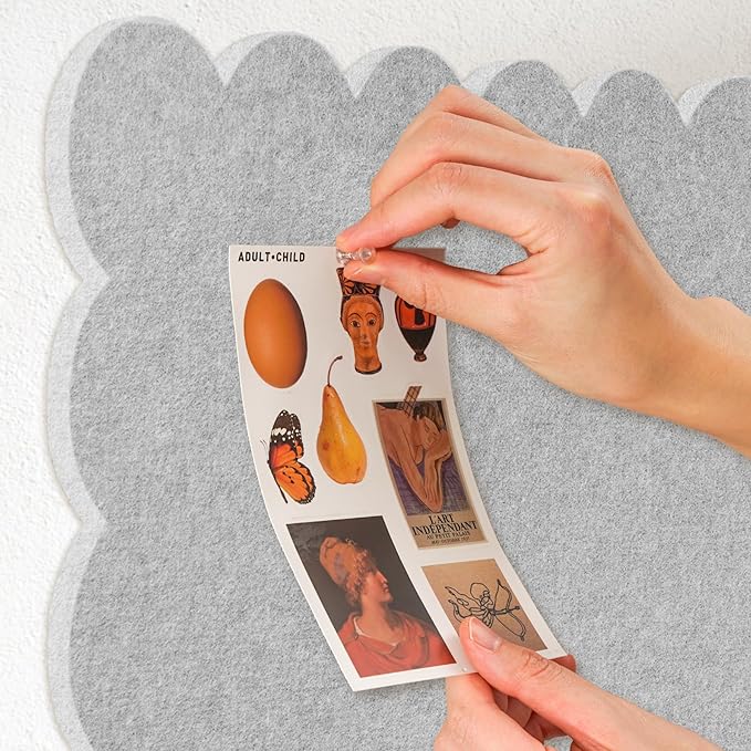 Lightomorrow Scalloped Bulletin Board, 36 x 24 Inches Felt Pin Board - Decorative Cork Alternative for Wall, Foldable Picture Self-Adhesive Vision Prayer Board with 20 Pushpins - Light Gray