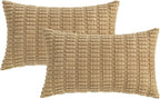 MIULEE Pack of 2 Corduroy Decorative Lumbar Throw Pillow Covers 20x12 Inch Soft Boho Striped Pillow Covers Modern Farmhouse Home Decor for Sofa Living Room Couch Bed Khaki