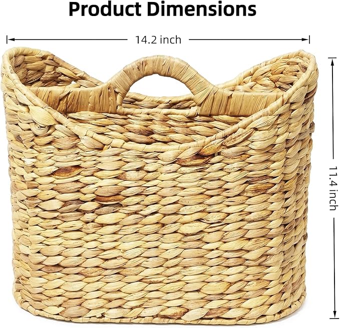 Magazines Holder - Wicker Magazine Rack, Handwoven Magazine Holders for Bathroom, Magazine Organizer for Books, Newspaper, Water Hyacinth Magazine Basket with Handle, 14x11.5x6.7inch