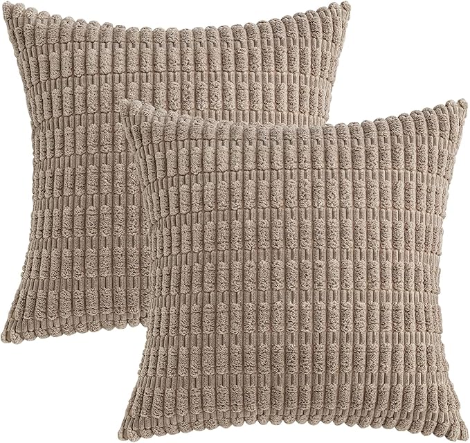 MIULEE Pack of 2 Corduroy Decorative Throw Pillow Covers 16x16 Inch Soft Boho Striped Pillow Covers Modern Farmhouse Home Decor for Sofa Living Room Couch Bed Light Brown