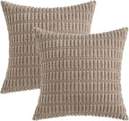 MIULEE Pack of 2 Corduroy Decorative Throw Pillow Covers 18x18 Inch Soft Boho Striped Pillow Covers Modern Farmhouse Home Decor for Sofa Living Room Couch Bed Light Brown