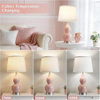 GyroVu 22" Table Lamp Set of 2, Color Temperature Adjustable Double Gourd Ceramic Lamps Classic Nightstand Table Lamps for Bedroom Beside Lamps for Living Room, Pink-Bulbs Included