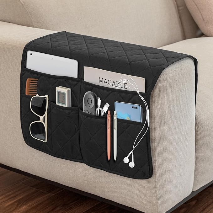 Remote Control Holder for Recliner,Armchair Caddy,Non Slip Sofa Armrest Storage Organizer for Recliner Couch with 6 Pockets for TV Remote,Cell Phone,Magazine (Black)