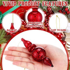 Mifoci 8 Pcs 6 Inch Mercury Glass Finial Christmas Ornaments Hanging Christmas Finials Glass Ornaments Assorted Mercury Decor for Vintage Holiday Xmas Tree Decoration(Red)