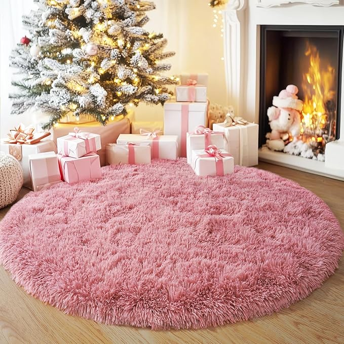 3'x3' Blush Round Rugs for Girls Bedroom, Ultra Soft Fluffy Circle Rug for Kids Room, Cute Small Shag Rugs for Living Room Playroom Tent Castle Home Decor Rug