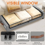 Under Bed Storage with Wheels 2Pack Underbed Storage with Clear Window&Label Under Bed Drawers Large Capacity Rolling Under Bed Storage for Clothes,Shoes, Blankets (Light Grey)