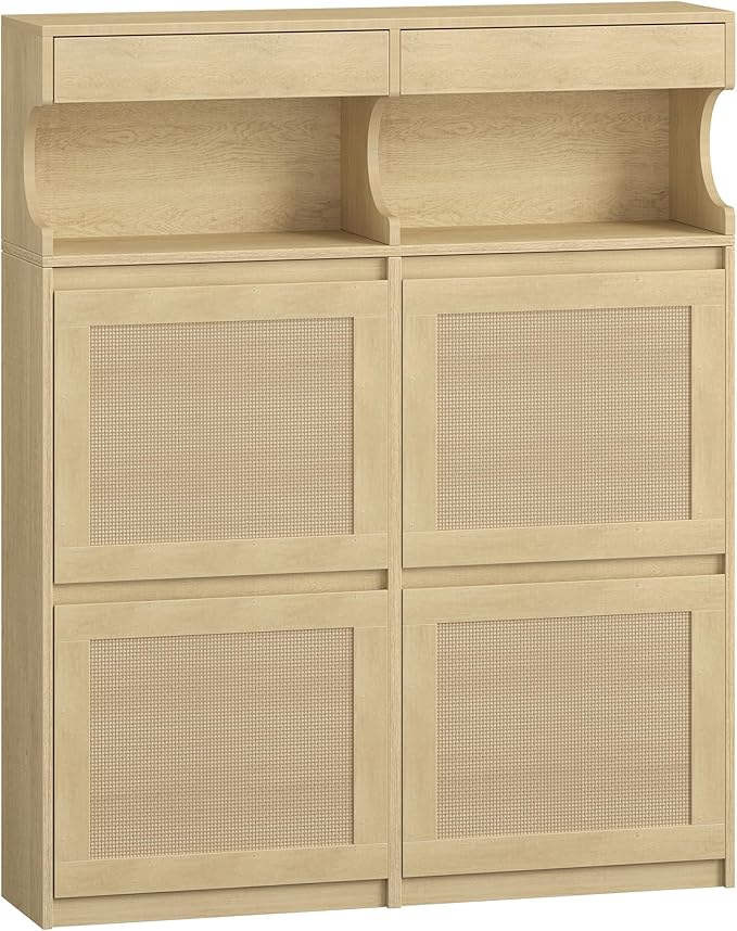 Shoe Cabinet with 4 Flip Drawers & 2 Top Drawers, Narrow Hidden Shoe Storage Cabinet for Entryway, Freestanding Shoes Organizer with Storage Space, 16-20 Pairs, for Hallway, Rattan SR57602Y